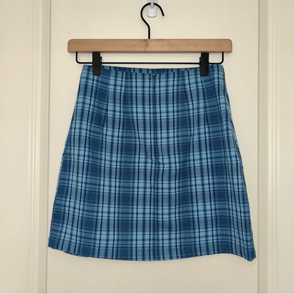 Brandy Melville Blue Plaid Cara Skirt